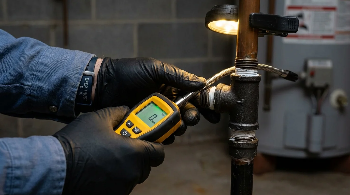 Gas leak detection with electronic sniffer by Johns Plumbing LLC in Langdon