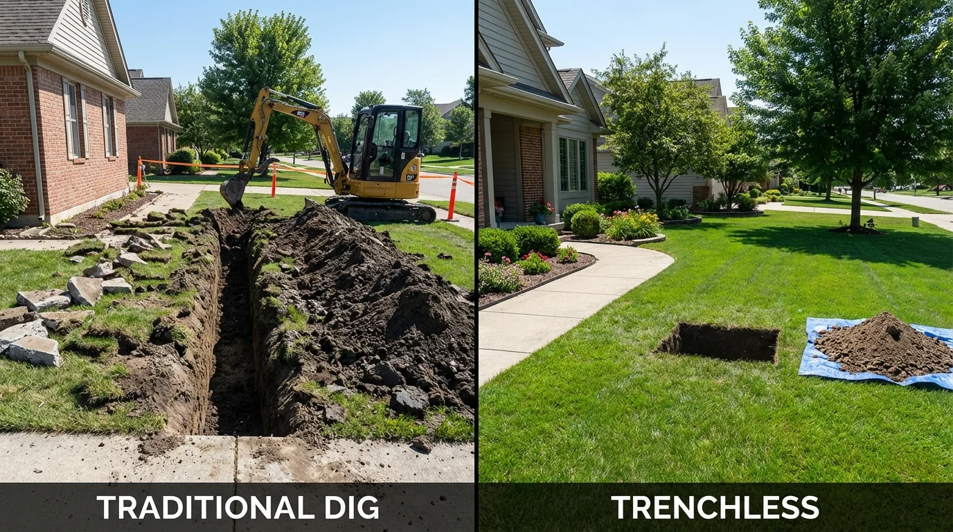 Trenchless sewer repair with minimal yard damage versus traditional excavation in Langdon, ND
